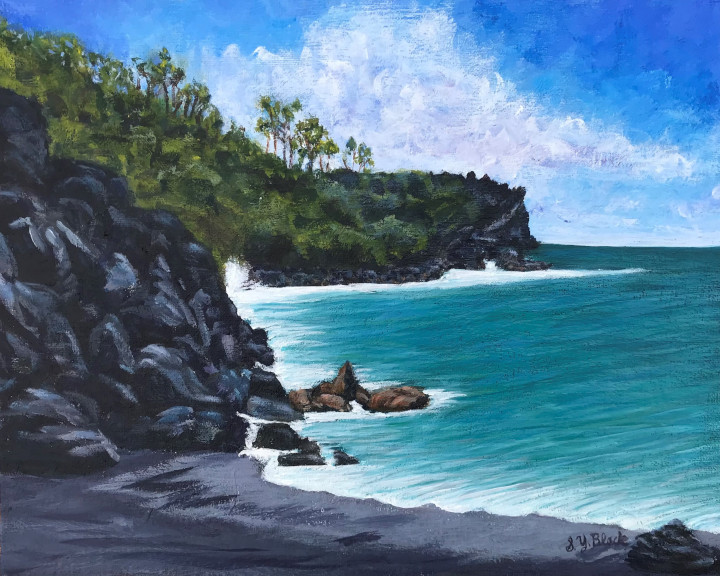 Black sand beach, maui, nature, original art, hawaii, landscape